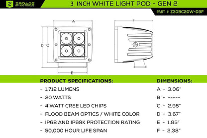 ZROADZ Roof Rack for 2021-2024 Ford Bronco 2-Door - Includes 8 LED Pods and 30-Inch Slim Light Bar
