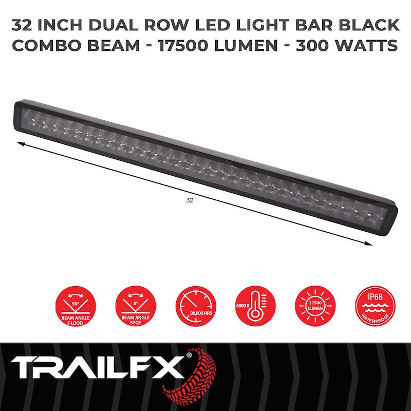 TrailFX 30" LED Light Bar 300W Combo Beam 17500 Lumens Black Housing with Wiring and Mounting Brackets
