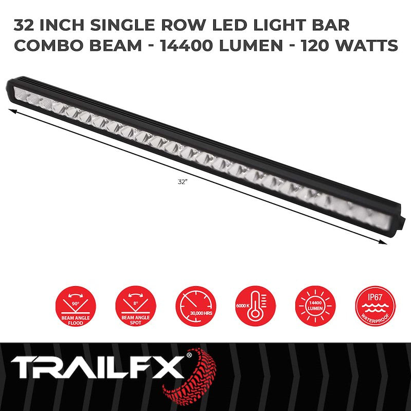TrailFX 30" LED Light Bar for Off-Road Mid to Full-Size Pickup Trucks, SUVs, Overlanders - 120W, Combo Beam, 14400 Lumens