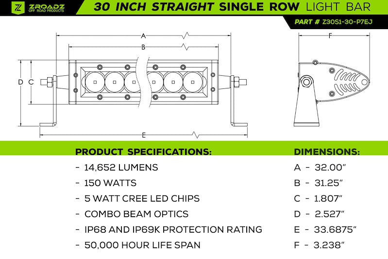 ZROADZ Roof Rack for 2021-2024 Ford Bronco 2-Door - Includes 8 LED Pods and 30-Inch Slim Light Bar