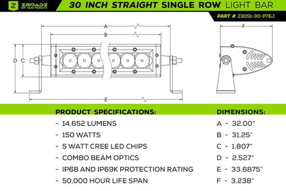 ZROADZ Roof Rack for 2021-2024 Ford Bronco 2-Door - Includes 8 LED Pods and 30-Inch Slim Light Bar