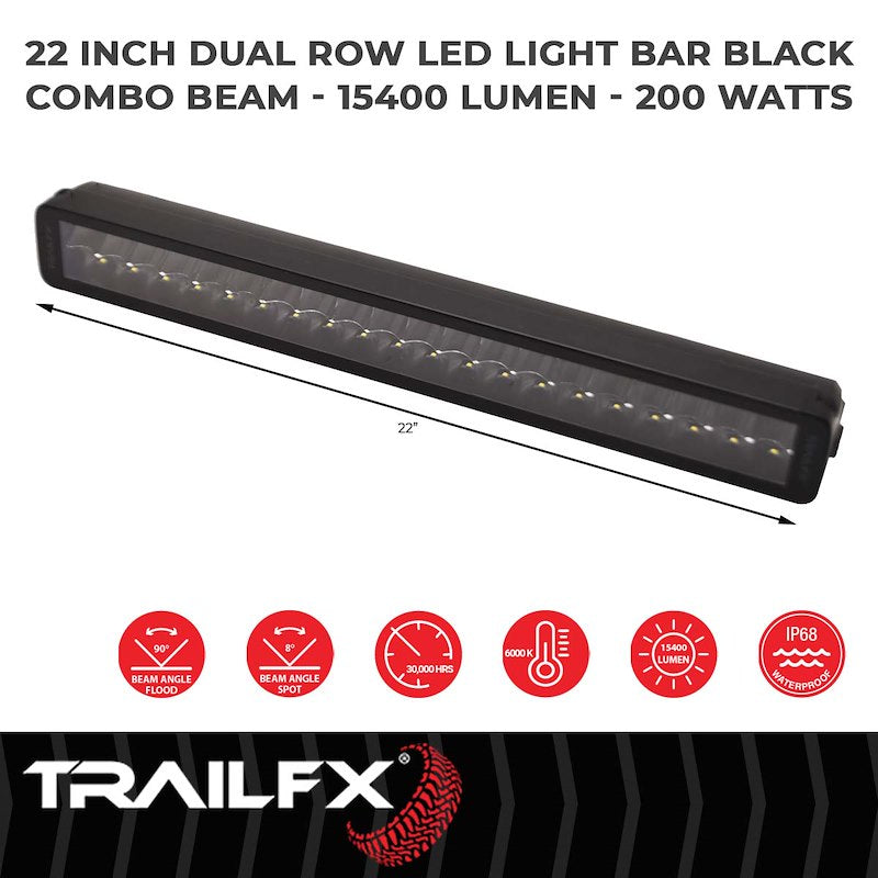 TrailFX 20" LED Light Bar 200W Combo Beam 15400 Lumens Black Housing with Wiring and Mounting Brackets