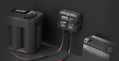 NOCO Battery Charger Genius 2-Bank for 6V & 12V Lead-Acid and Lithium Batteries - 4A (2A Per Bank), Fully Automatic - 120-240V AC