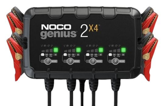 NOCO Battery Charger 4-Bank Onboard for 6V & 12V Lead-Acid and Lithium Batteries - 2A Per Bank, 8A Total, Fully Automatic - 120-240V AC