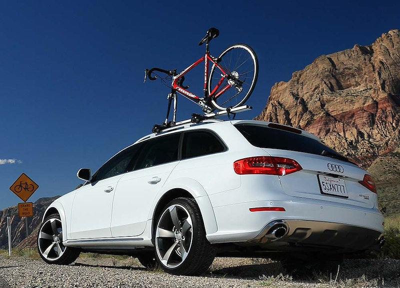 Roof-Mount Bike Rack, 1-Bike, 50 lb Capacity, Fork Mount, Lock, Skewer, Wheel Tray, Quick Release.