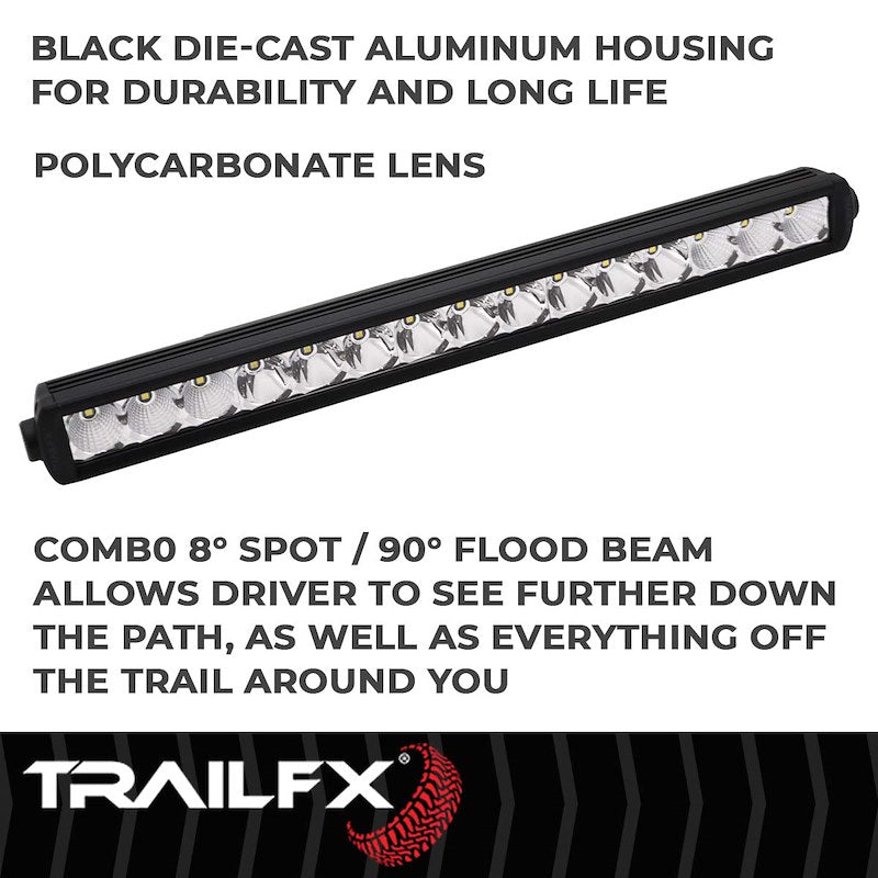 TrailFX 20" LED Light Bar 75W Spot and Flood Beam 9000 Raw Lumens 6567 Effective Lumens Black Housing with Wiring and Mounting Brackets