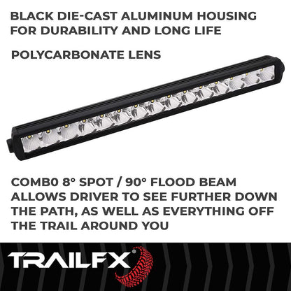 TrailFX 20" LED Light Bar 75W Spot and Flood Beam 9000 Raw Lumens 6567 Effective Lumens Black Housing with Wiring and Mounting Brackets