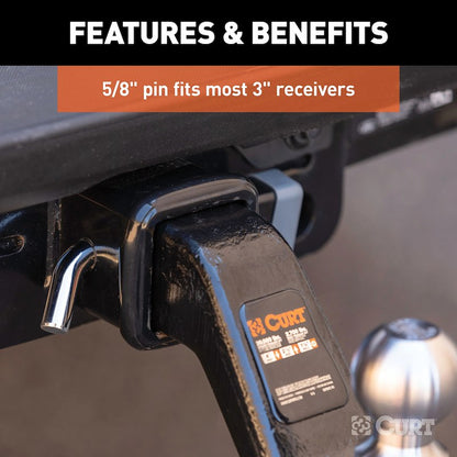 CURT Trailer Hitch Locking Pin – 5/8-Inch Bent Pin for 2, 2-1/2 & 3 Inch Receivers – Chrome Plated Steel with Keys & Dust Cap