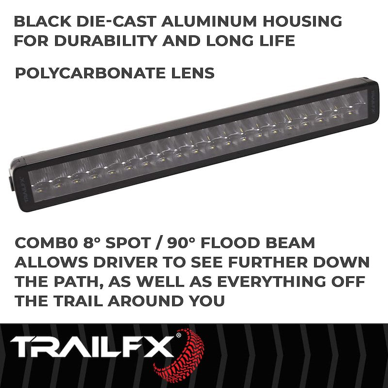 TrailFX 20" LED Light Bar 200W Combo Beam 15400 Lumens Black Housing with Wiring and Mounting Brackets