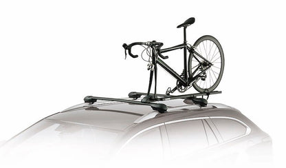 T-Slot Roof Rack Bike Mount, 1-Bike, 50 lb Capacity, Fork Mount, Lock, Black, with Quick Release Handle.