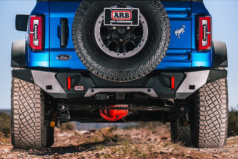 ARB One-Piece Off-Road Rear Bumper Fits 2021-2025 Ford Bronco - Black Steel, Tow Points with Jacking & Sensor Cutouts (1 pc)