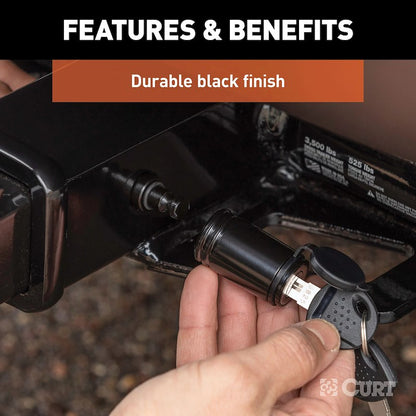 CURT Trailer Hitch Lock – 5/8-Inch Barbell Pin for 2 Inch Receiver – Black Powder-Coated Steel with Keys & Dust Cap