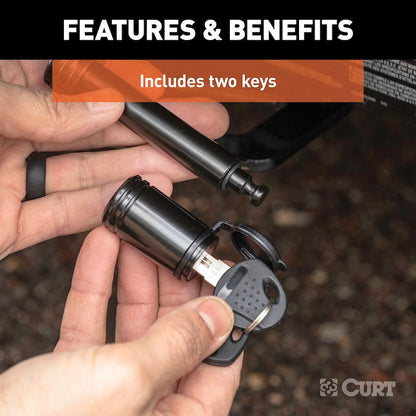 CURT Trailer Hitch Lock – 5/8-Inch Barbell Pin for 2 Inch Receiver – Black Powder-Coated Steel with Keys & Dust Cap