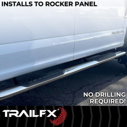 TrailFX 4" Oval Bent Step Bar for 2007-21 Toyota Tundra CrewMax – Stainless (A1008S)