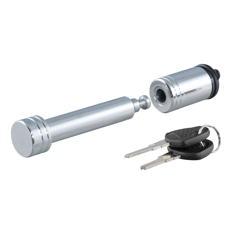 CURT Trailer Hitch Lock – 5/8-Inch Barbell Pin for 2 Inch Receiver – Chrome Plated Steel with Keys & Dust Cap
