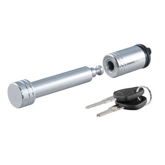 CURT Trailer Hitch Lock – 5/8-Inch Barbell Pin for 2 Inch Receiver – Chrome Plated Steel with Keys & Dust Cap