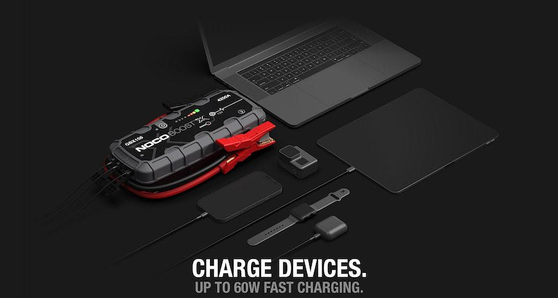 NOCO Portable Lithium Jump Starter with LED Light, Dual USB & HD Clamps for Cars, Trucks, SUVs, Boats & More - 12V 4250A