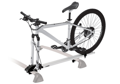 Roof-Mount Bike Rack, 1-Bike, 50 lb Capacity, Fork Mount, Lock, Skewer, Wheel Tray, Quick Release.