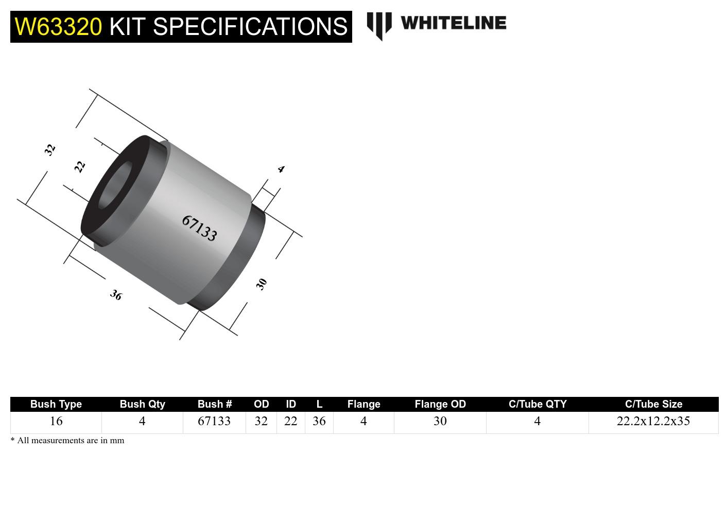 Whiteline Control Arm Bushing for Cars - Fits 2000-12 Ford Focus, 2004-2005 Mazda 3, 2007-09 Mazda 3