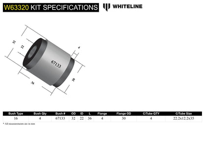 Whiteline Control Arm Bushing for Cars - Fits 2000-12 Ford Focus, 2004-2005 Mazda 3, 2007-09 Mazda 3
