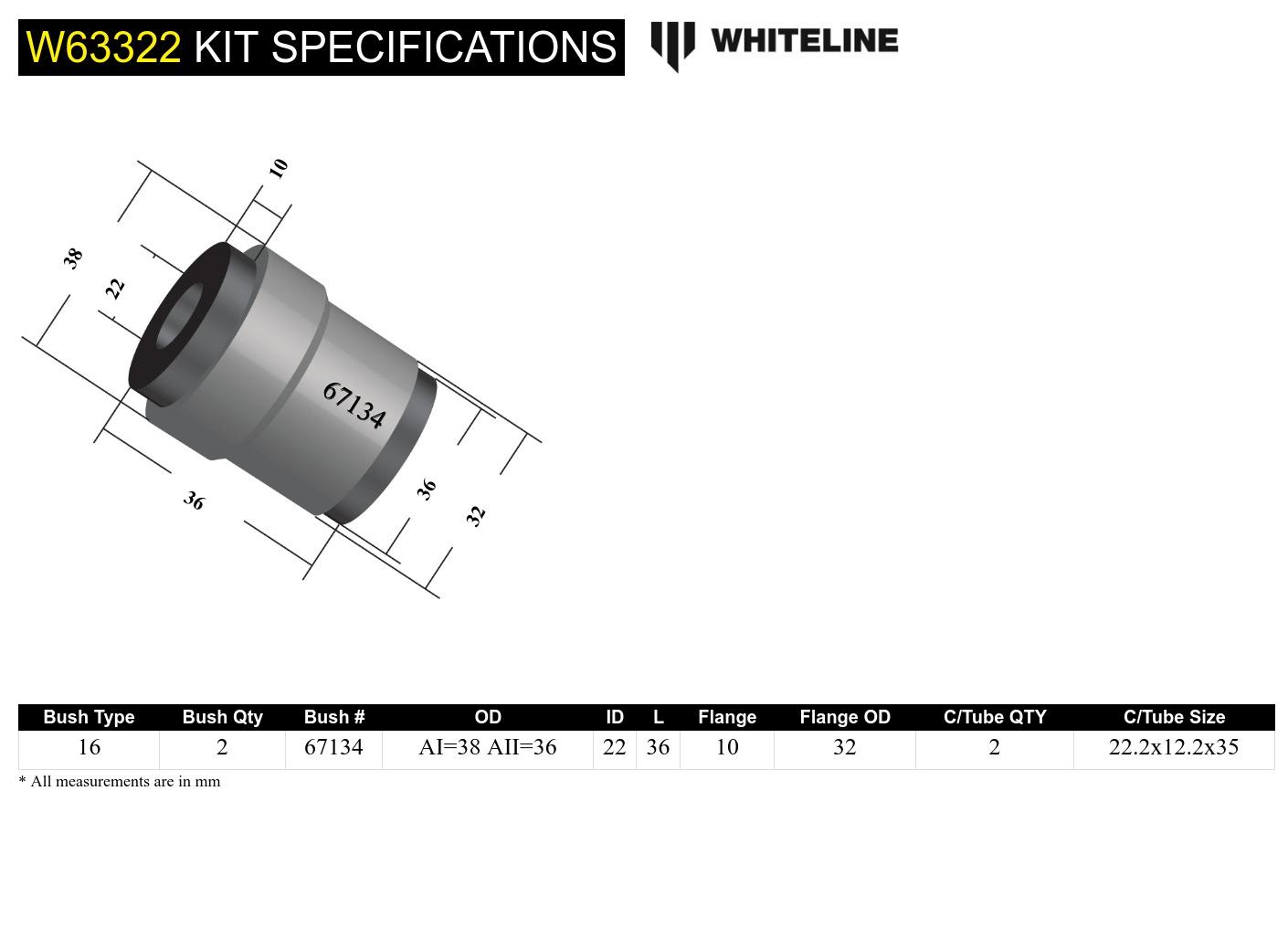 Whiteline Control Arm Bushing for Cars, SUVs - Fits 2000-2019 Ford Escape, Focus; 2004-12 Mazda 3, 5, CX-7; 2008-11 Volvo C30, & More