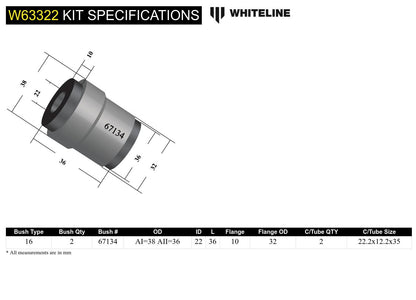 Whiteline Control Arm Bushing for Cars, SUVs - Fits 2000-2019 Ford Escape, Focus; 2004-12 Mazda 3, 5, CX-7; 2008-11 Volvo C30, & More
