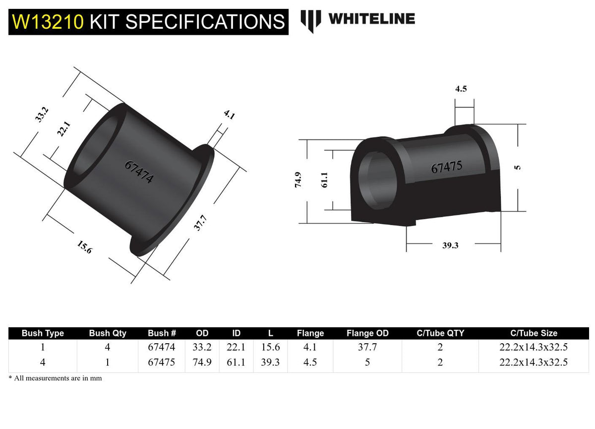 Whiteline Front Steering Rack and Pinion Mount Bushing