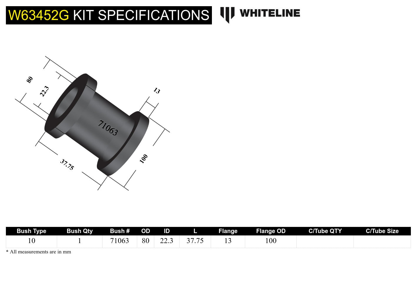 Whiteline Trailing Arm Center Pivot Bushing for Cars - Fits 1988-2001 Acura Integra, Honda Civic, CR-V, CRX, Civic del Sol