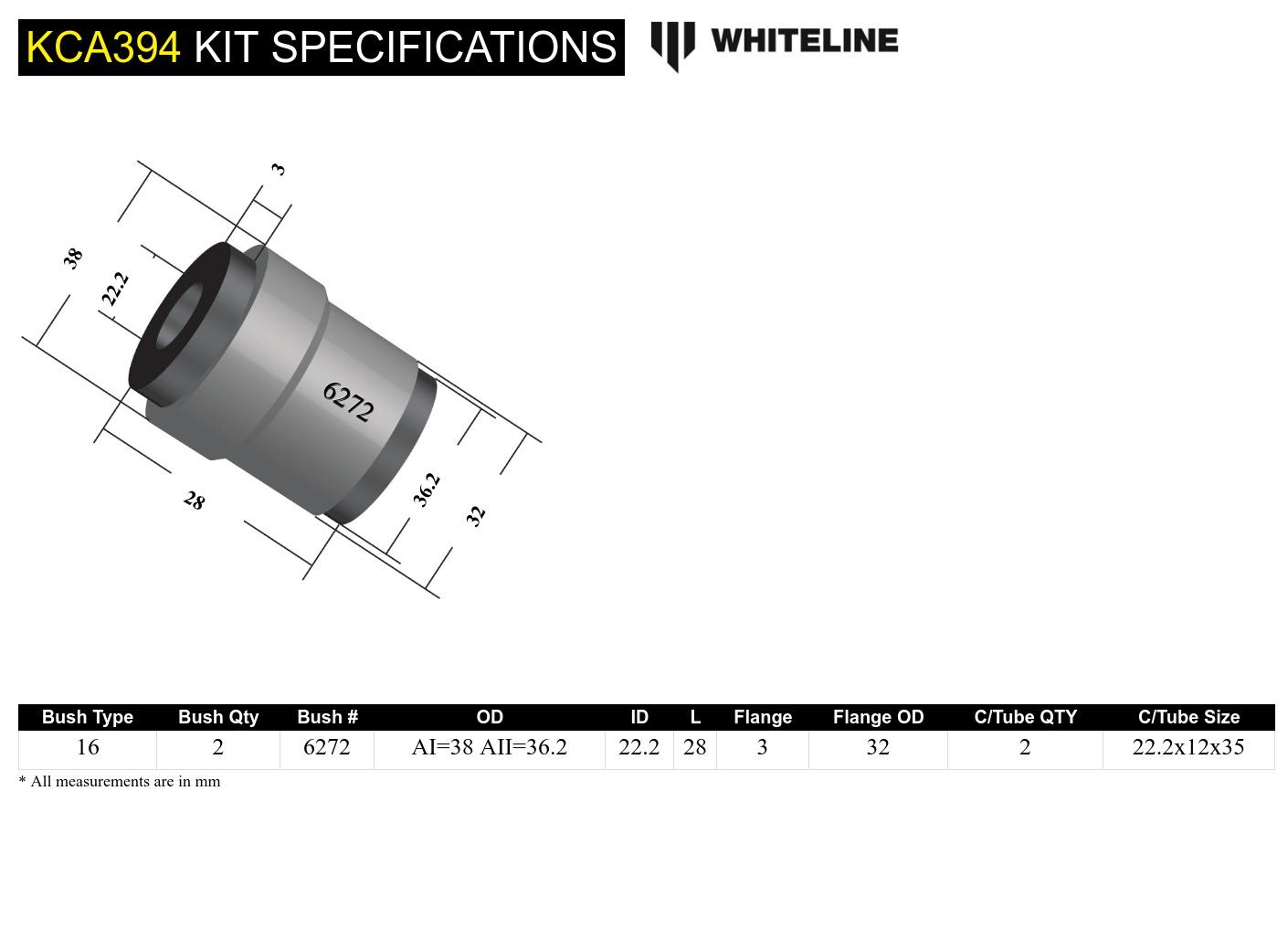 Whiteline Rear Upper Control Arm Bushing - Offset Camber Kit for Cars - Fits 2000-2013 Compact Cars (Focus, Mazda 3/5/CX-7, Volvo C30/C70/S40/V50)