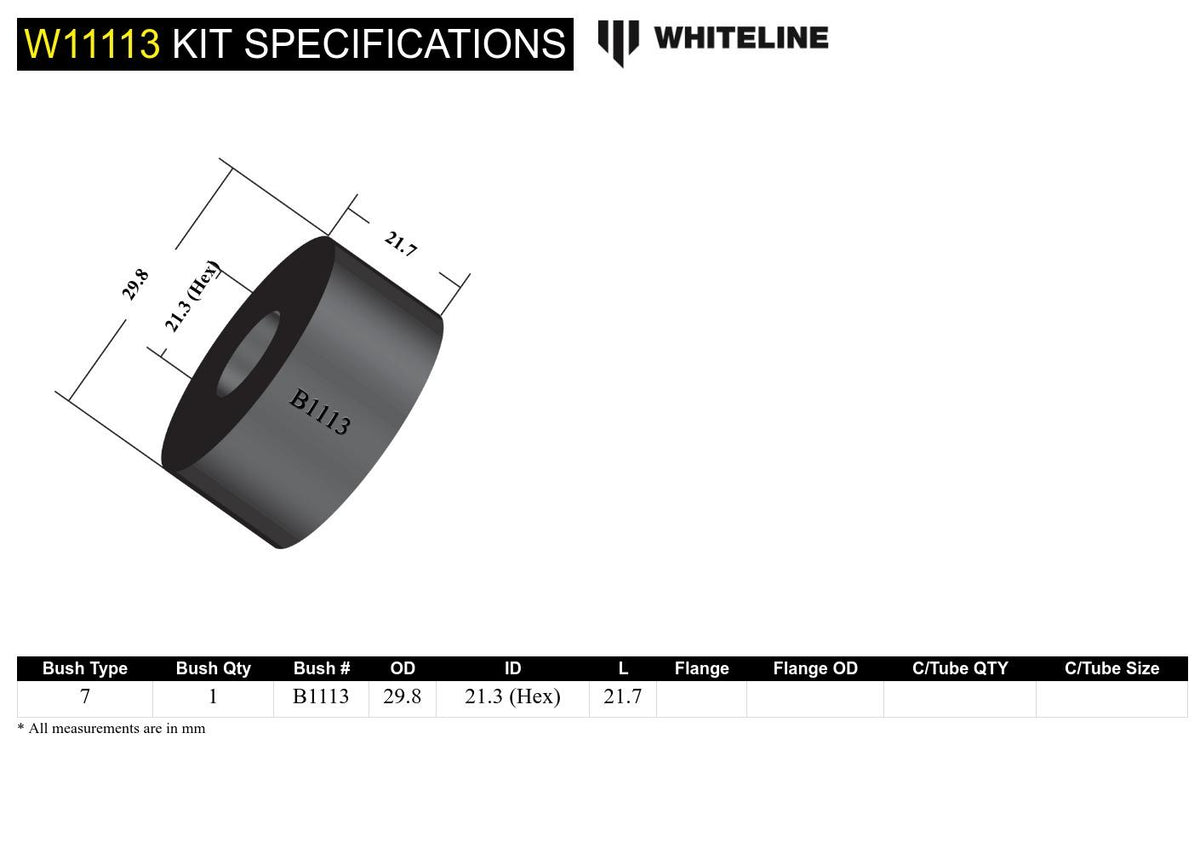 Whiteline Front Steering Rack and Pinion Shaft Guide Bushing