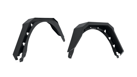 Body Armor Rear Fender Flares - Textured Black Powder-Coated Steel - Fits 2018-2024 Jeep Wrangler JL (Flat Style, 5-3/4 Inch Tire Coverage)