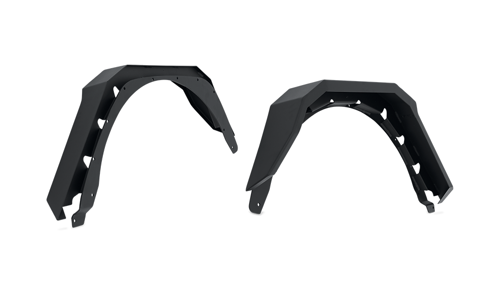 Body Armor Rear Fender Flares - Textured Black Powder-Coated Steel - Fits 2018-2024 Jeep Wrangler JL (Flat Style, 5-3/4 Inch Tire Coverage)