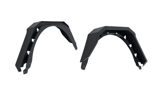 Body Armor Rear Fender Flares - Textured Black Powder-Coated Steel - Fits 2018-2024 Jeep Wrangler JL (Flat Style, 5-3/4 Inch Tire Coverage)