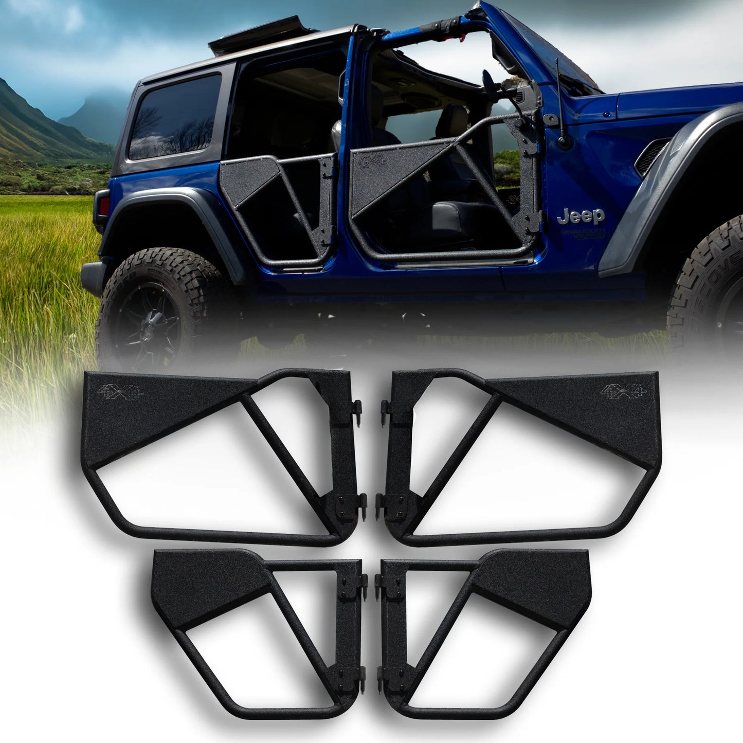 EZ4X4 Phantom Aluminum Full Tube Doors – Fits Jeep TJ/JK/JKU/JL/JLU & JT Gladiator – Textured Black – 2Pc/4Pc