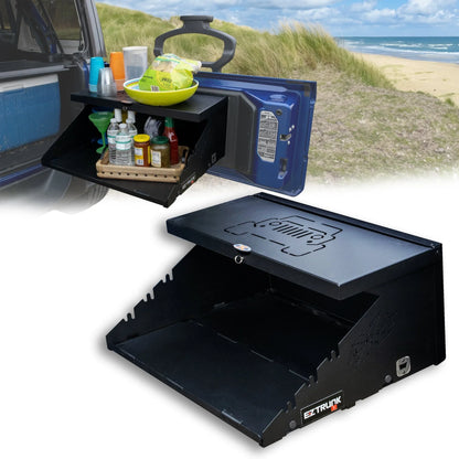 EZ4X4 Extreme Level Deluxe Folding Tailgate Table – Fits Jeep Wrangler JK/JKU/JL/JLU – Black Aluminum Cargo Shelf