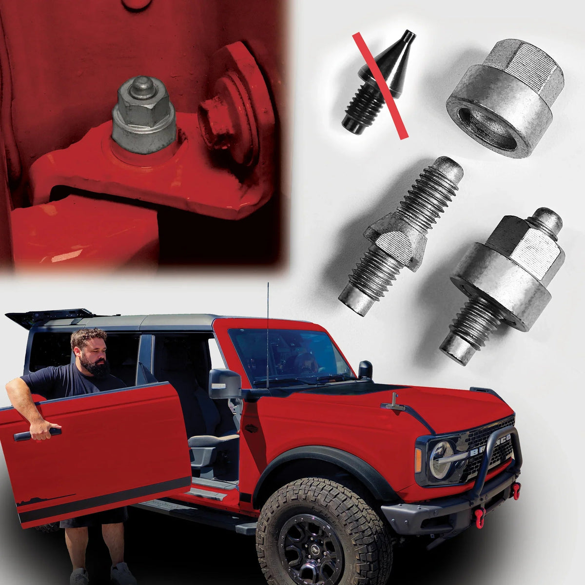 EZ4X4 2021 & Up Bronco 2DR Hinge Alignment Pin Guide Kit