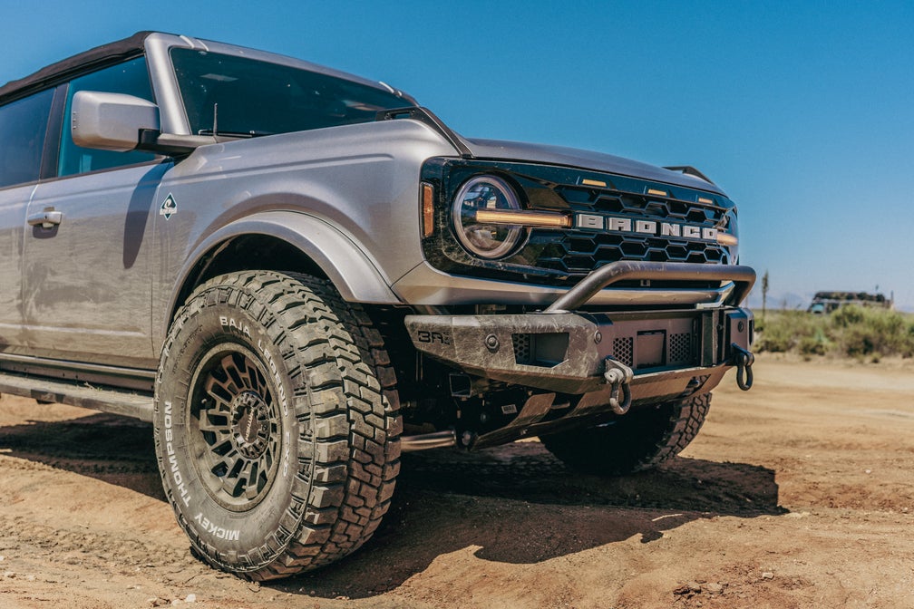 Body Armor Odyssey Front Bumper - Textured Black Powder-Coated Steel - Fits 2021-2024 Ford Bronco (With Bull Bar, Winch Mount, D-Ring Mounts)