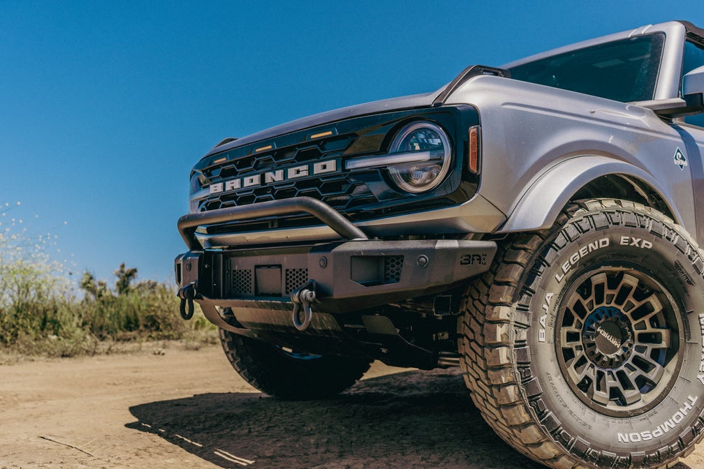 Body Armor Odyssey Front Bumper - Textured Black Powder-Coated Steel - Fits 2021-2024 Ford Bronco (With Bull Bar, Winch Mount, D-Ring Mounts)