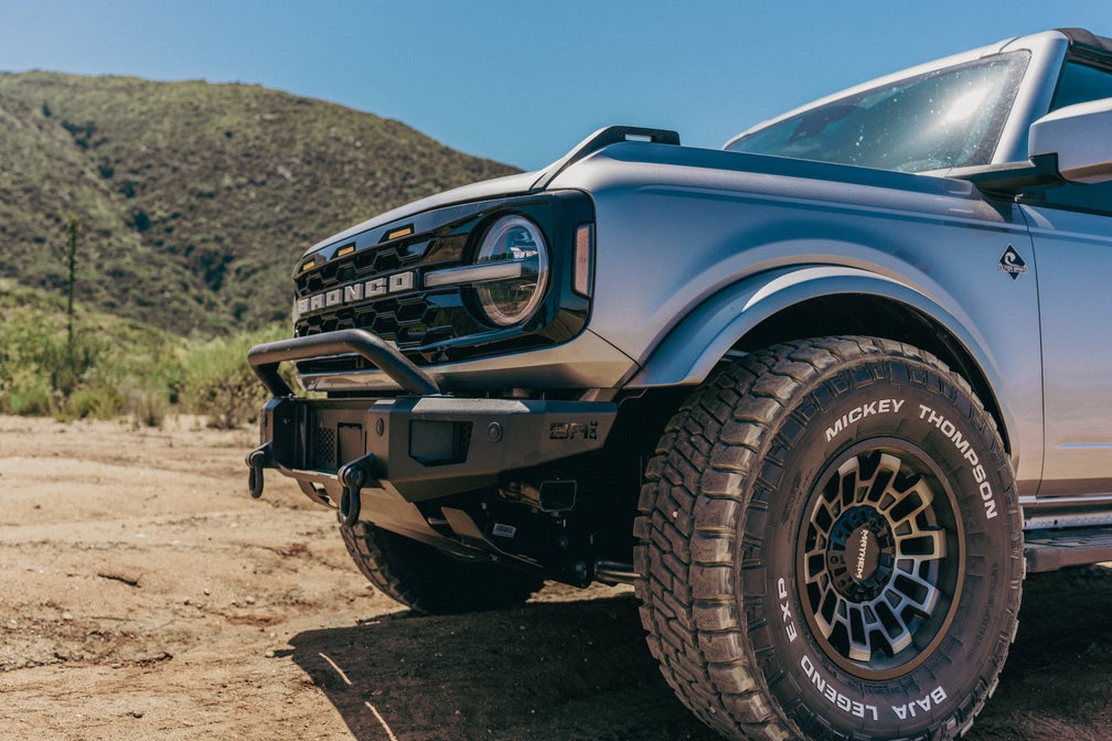 Body Armor Odyssey Front Bumper - Textured Black Powder-Coated Steel - Fits 2021-2024 Ford Bronco (With Bull Bar, Winch Mount, D-Ring Mounts)