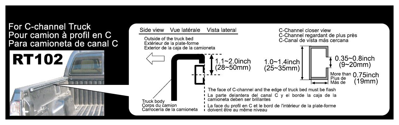 InnoRacks C-Channel Stay for Pickup Trucks - Fits Square/Round Crossbars - Easy Mount, Black (Set of 4)