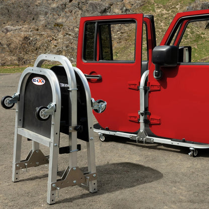 EZ4X4 Aluminum Folding Rolling Door Cart for Jeep Wrangler 4-Door – Storage Rack Holder Stand with Locking Casters, Lightweight, Black