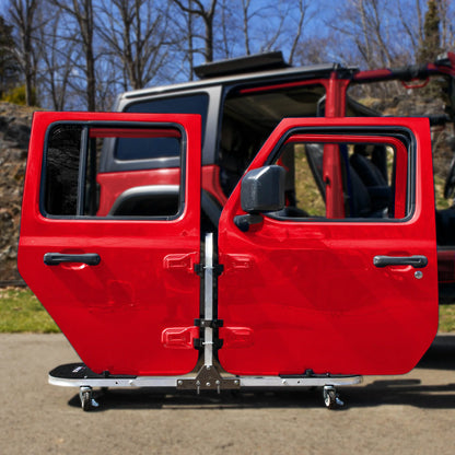 EZ4X4 Aluminum Folding Rolling Door Cart for Jeep Wrangler 4-Door – Storage Rack Holder Stand with Locking Casters, Lightweight, Black