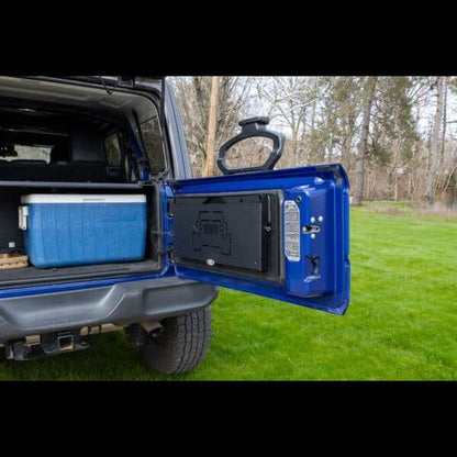 EZ4X4 Single Level Deluxe Folding Tailgate Table – Fits Jeep Wrangler – Black Aluminum – 1Pc