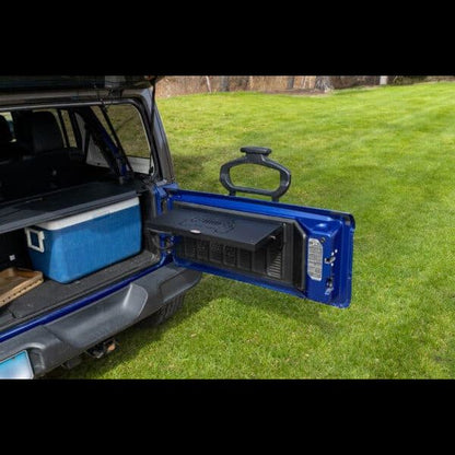 EZ4X4 Single Level Deluxe Folding Tailgate Table – Fits Jeep Wrangler – Black Aluminum – 1Pc