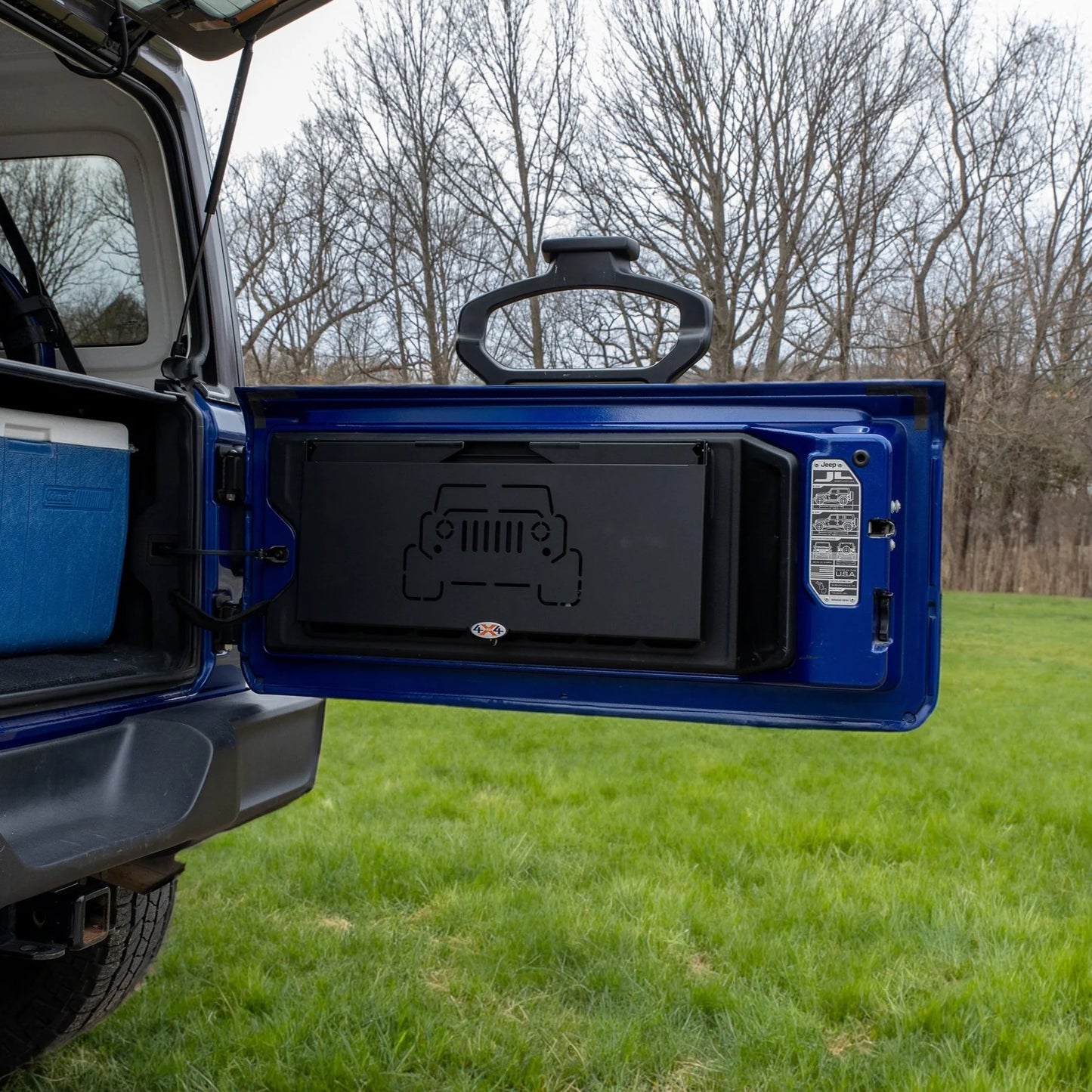 EZ4X4 Double Level Deluxe Folding Tailgate Table – Fits Jeep Wrangler JK/JKU/JL/JLU – Black Aluminum Cargo Shelf