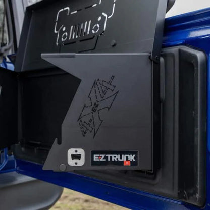 EZ4X4 Double Level Deluxe Folding Tailgate Table – Fits Jeep Wrangler JK/JKU/JL/JLU – Black Aluminum Cargo Shelf