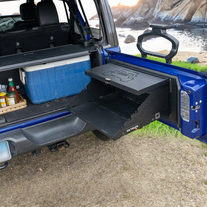 EZ4X4 Extreme Level Deluxe Folding Tailgate Table – Fits Jeep Wrangler JK/JKU/JL/JLU – Black Aluminum Cargo Shelf