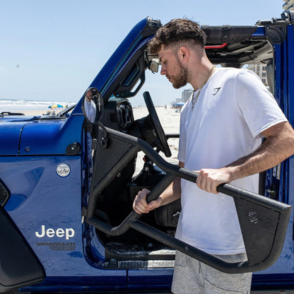 EZ4X4 Razor Aluminum Half Tube Doors for Jeep Wrangler JK 2-Door – Lightweight Aluminum, Black Powder-Coated, OE Hinge Fit
