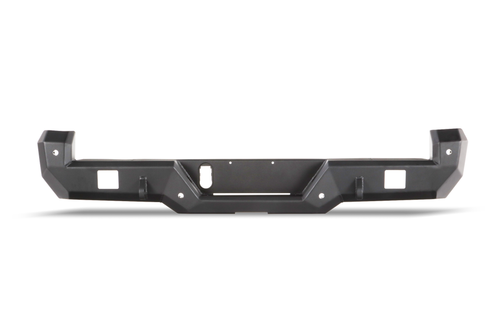 Body Armor Pro Series Rear Bumper - Textured Black Powder-Coated Steel - Fits 2016-2023 Toyota Tacoma (With D-Rings, Light Cutouts, License Plate Mount)