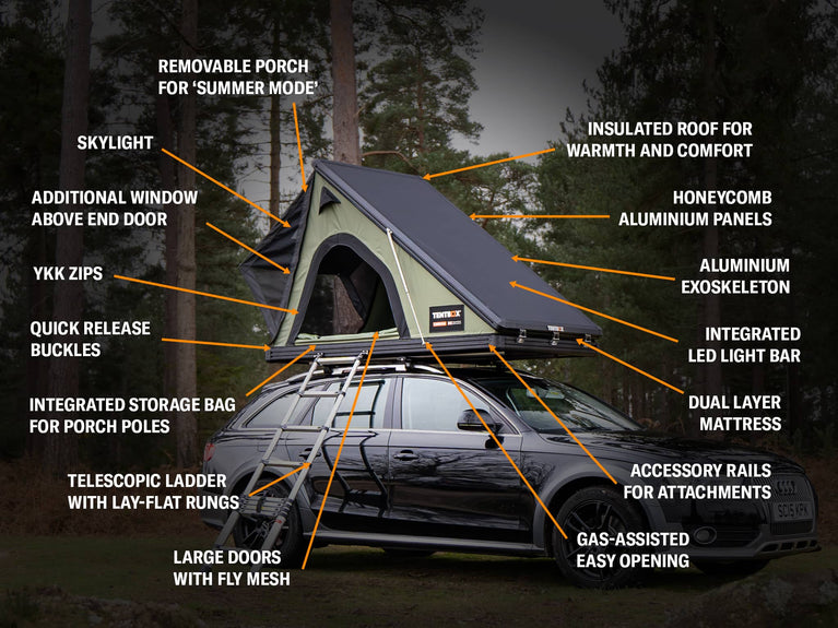 TentBox Cargo 2.0 Roof Tent for Cars - Built with Aluminum Exoskeleton,Integrated LED Light (Sunset Orange )